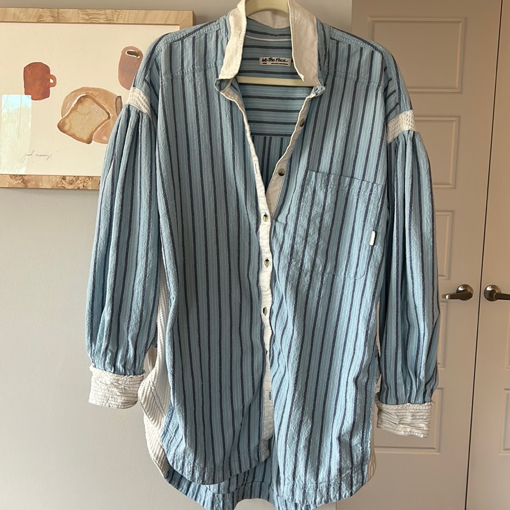 Free People Stripe Buttondown with Waffle Inset Size Large